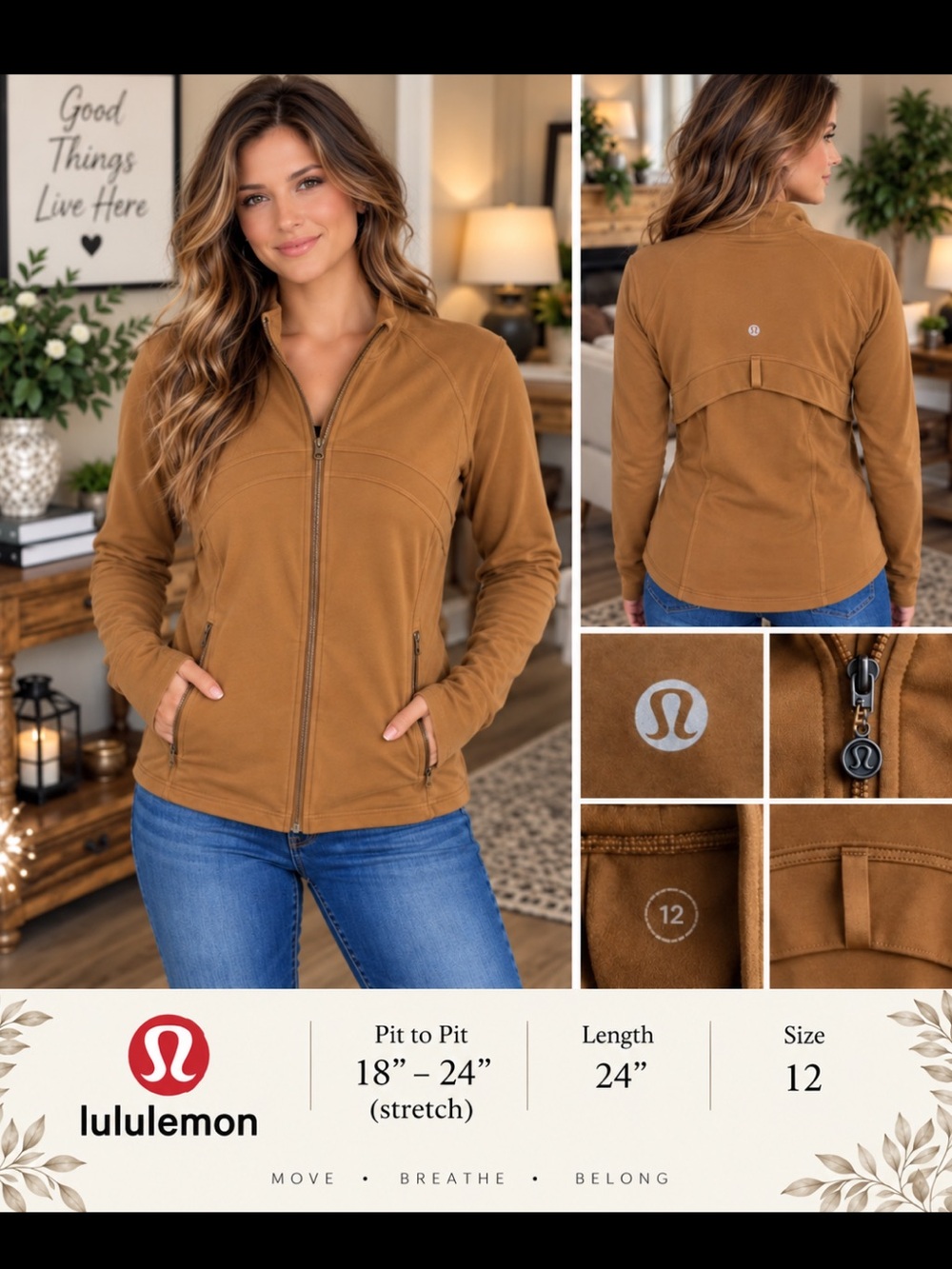 lululemon athletica Caramel/Tan Zip Jacket